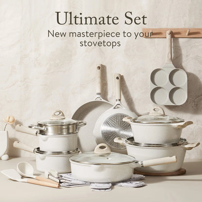 2026 Carote Antihaft-Topf- und Pfannen-Set, 21-teilig, Induktions-Kochgeschirr-Sets (Beige Granit)