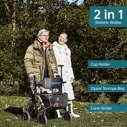 2026 Geländegängiger 2-in-1-Rollator und Transportstuhl, zusammenklappbarer Rollstuhl mit luftlosen 10-Zoll-Rädern für Senioren, umkehrbare Rückenlehne und abnehmbare Fußstützen, blau