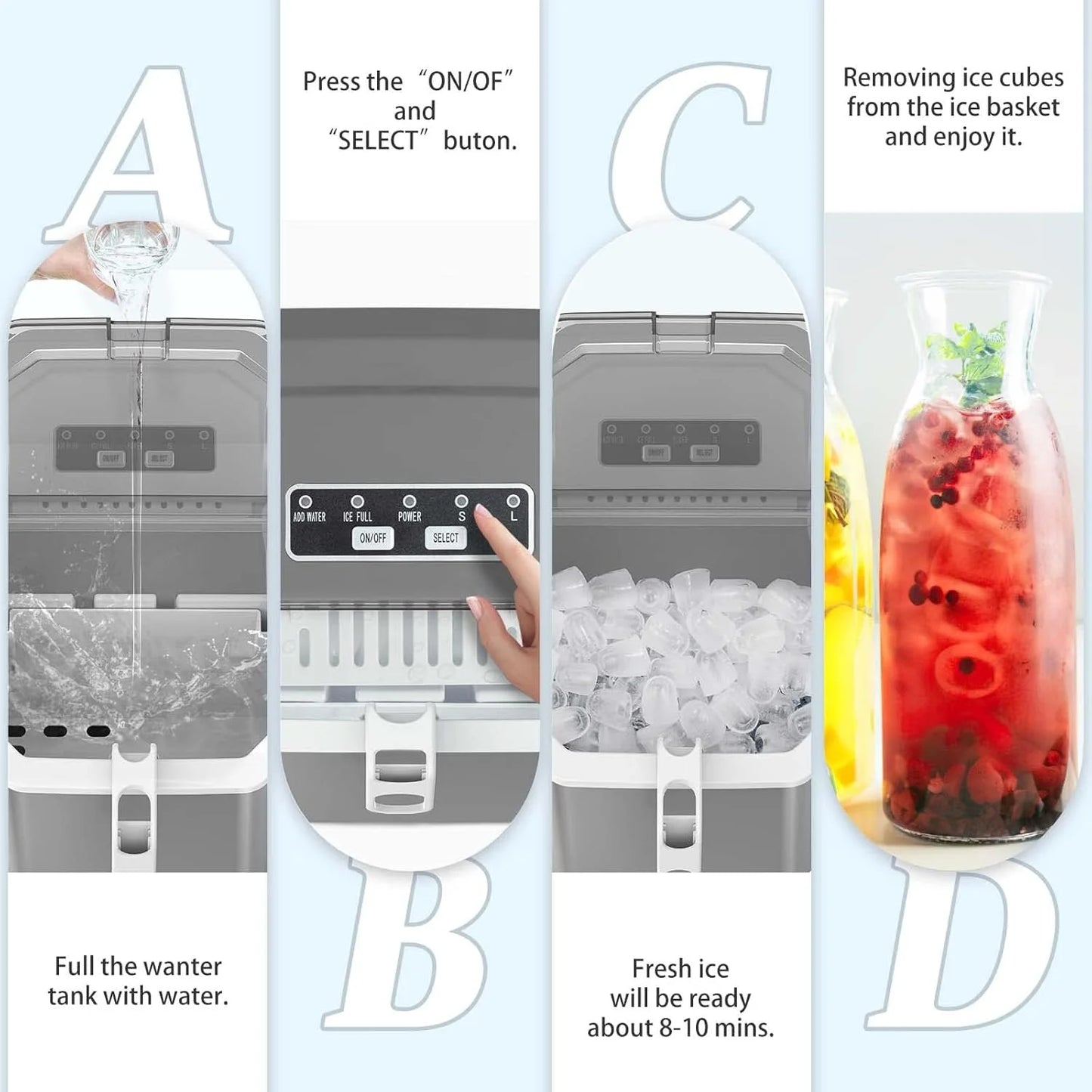 2026 Eiswürfelbereiter für die Arbeitsplatte, tragbare Eismaschine mit Tragegriff, selbstreinigend, Korb und Schaufel, 9 Würfel in 6 Minuten, 12 kg/24 Std., 2 Größen von Bullet Ice, für Zuhause, Küche, Party, Schwarz, Grün