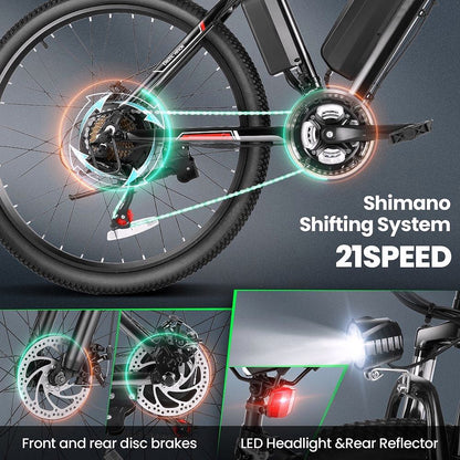 2026 500W Elektrofahrrad 26" E-Bike für Erwachsene mit Tempomat