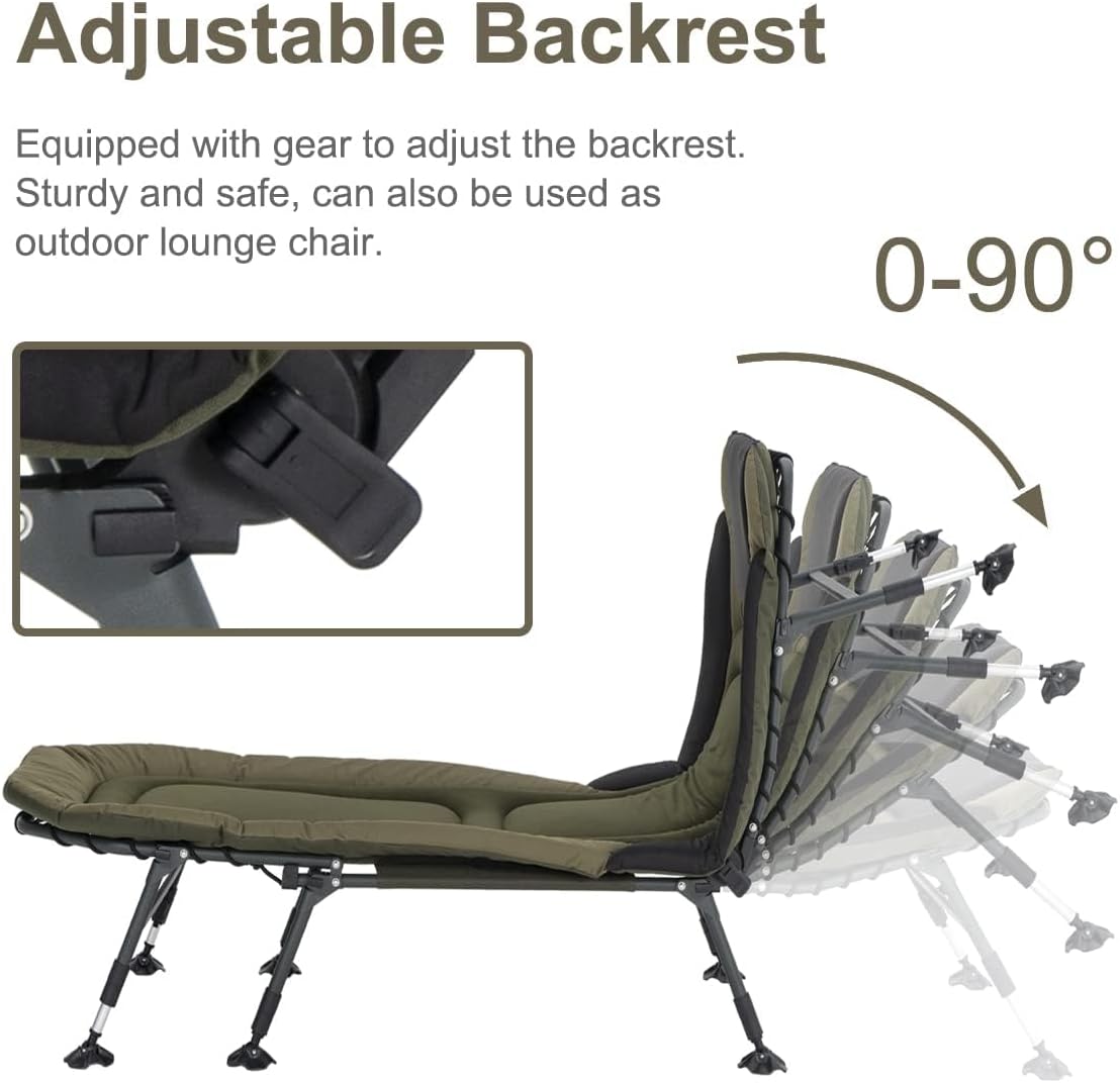2026 Campingbetten für Erwachsene, 150 kg, mit Tragetasche, robustes Klappbett mit weich gepolstertem Kissen, tragbares Militärbett für die Jagd, um 180° verstellbare Liegefläche für den Außenbereich