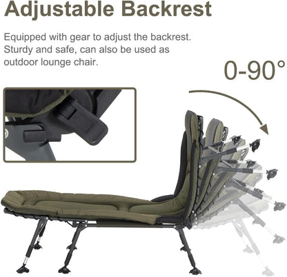 2026 Campingbetten für Erwachsene, 150 kg, mit Tragetasche, robustes Klappbett mit weich gepolstertem Kissen, tragbares Militärbett für die Jagd, um 180° verstellbare Liegefläche für den Außenbereich