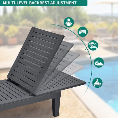 2026 Chaiselongue-Stühle für den Außenbereich, 4er-Set mit verstellbarer Rückenlehne, stabile Liegen für Terrasse und Poolrand, einfache Montage, wasserdicht und leicht mit einer Tragfähigkeit von 120 kg, schwarz