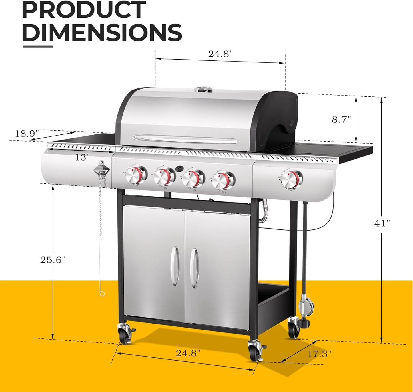 2026 R.W.FLAME 3 & 4-Brenner Propan-Gasgrills mit Seitenbrennern, für Outdoor-Kochen, BBQ, Terrasse, Camping