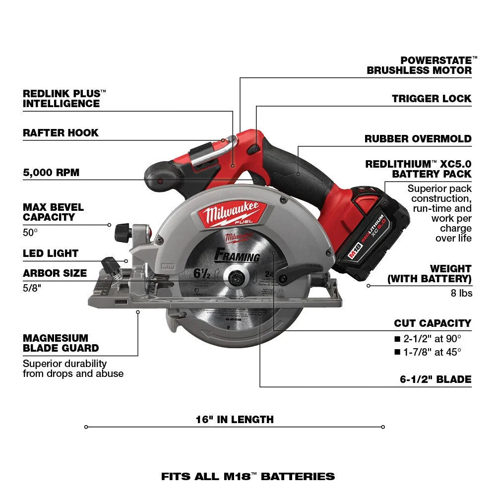 2026 2026 M18 FUEL 18V Akku-Kit Combo mit 7 Werkzeugen und 5,0 Ah Lithium-Ionen-Akku ohne Bürstenmotor