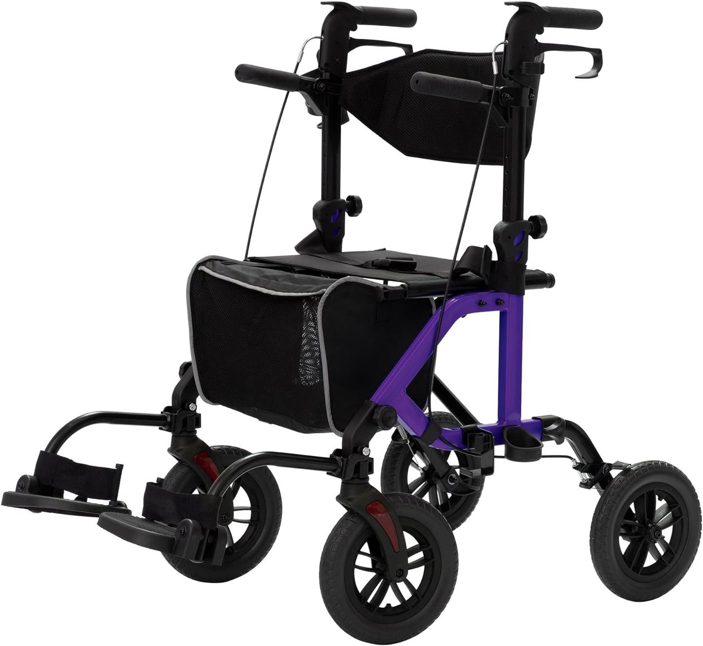 2026 Geländegängiger 2-in-1-Rollator und Transportstuhl, zusammenklappbarer Rollstuhl mit luftlosen 10-Zoll-Rädern für Senioren, umkehrbare Rückenlehne und abnehmbare Fußstützen, blau