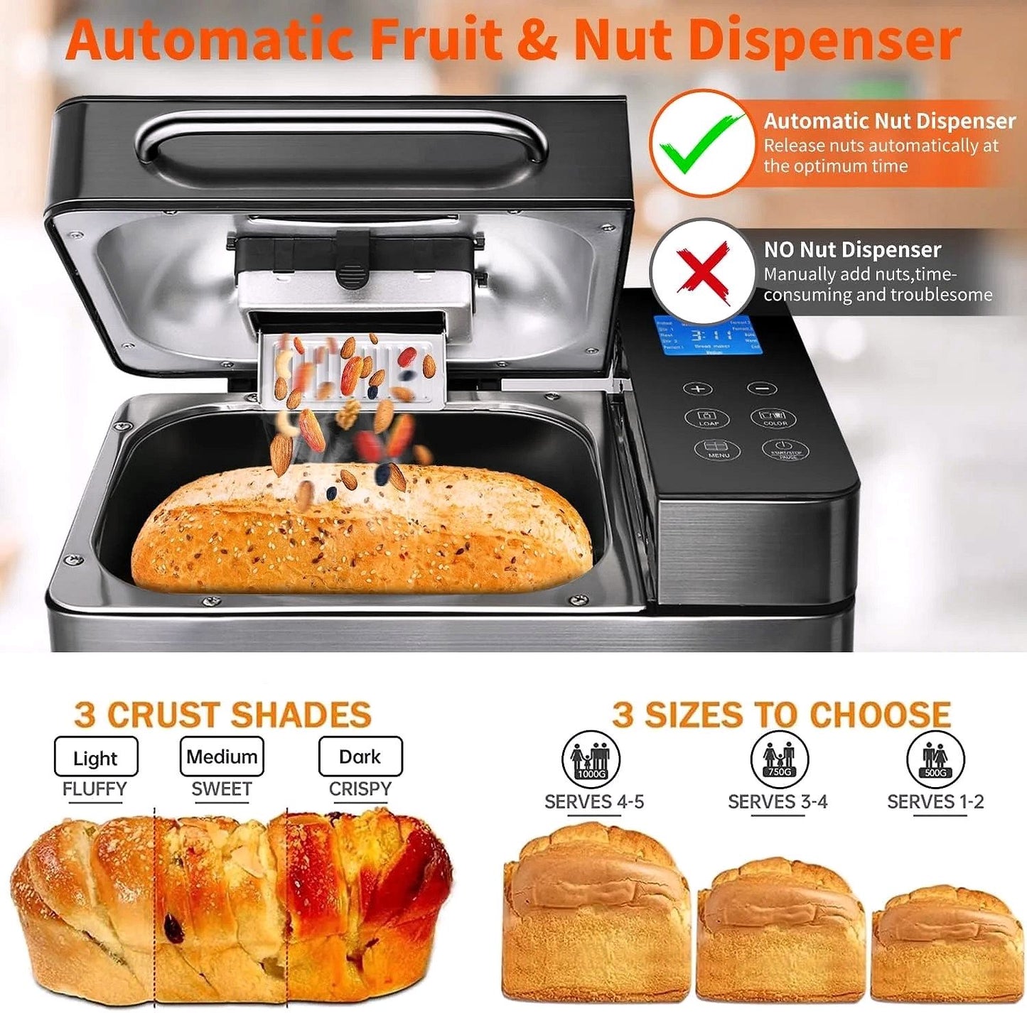 2026 KBS 17-in-1 Brotbackautomat aus Edelstahl mit Dual-Heizsystem