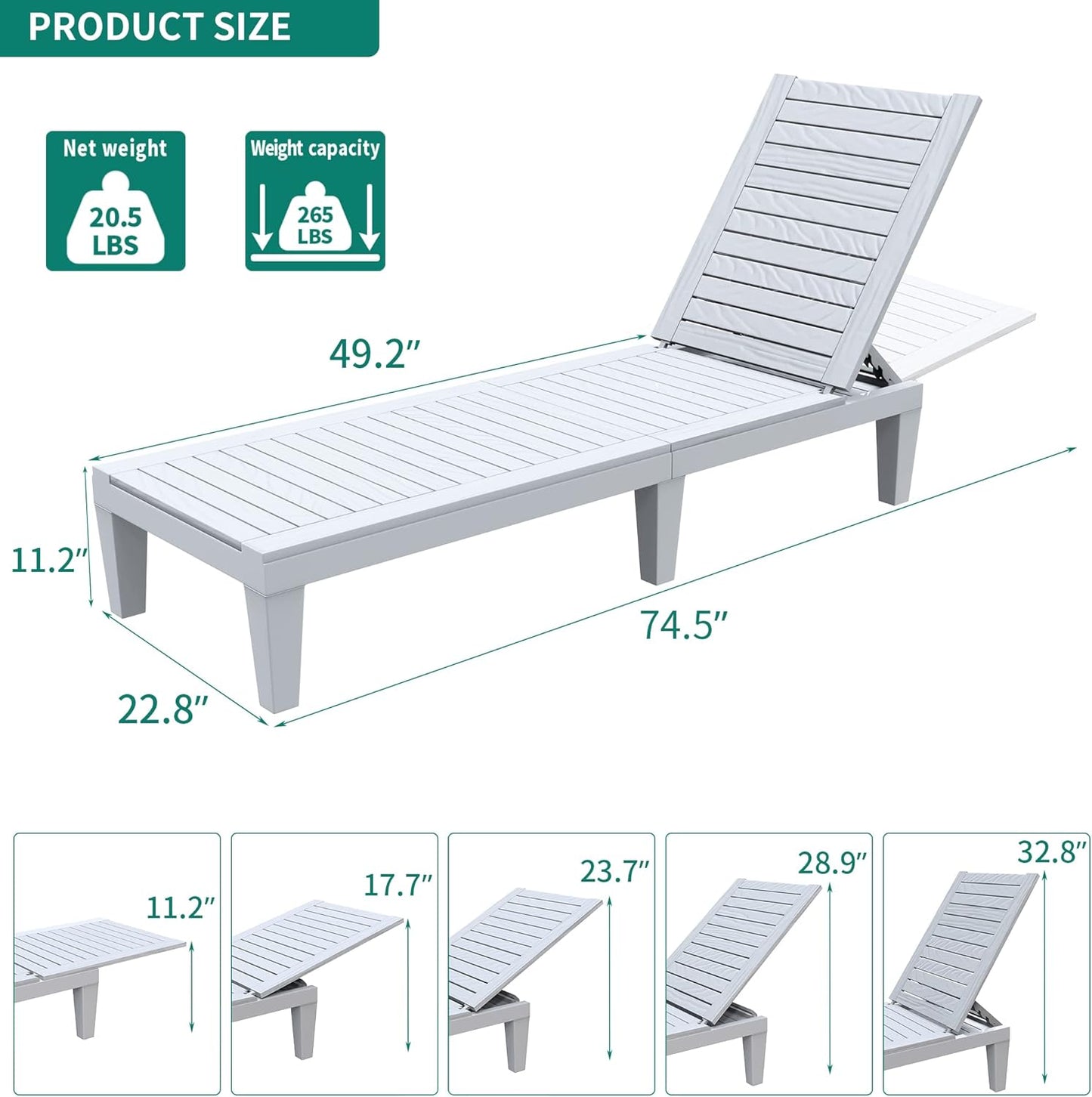 2026 Chaiselongue-Stühle für den Außenbereich, 4er-Set mit verstellbarer Rückenlehne, stabile Liegen für Terrasse und Poolrand, einfache Montage, wasserdicht und leicht mit einer Tragfähigkeit von 120 kg, schwarz