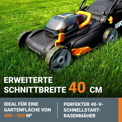 2026 WORX WG743E Akku-Rasenmäher 40V – Profi Rasenmäher mit Mulchfunktion & PowerShare Akku – Rasenmähen ohne Kabel – Ideal für Gärten bis zu 500m²