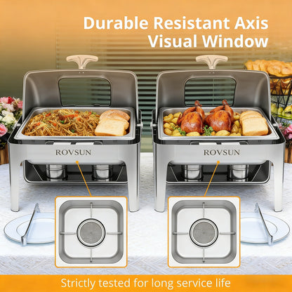 2026 9 QT Roll Top Rectangle Chafing Dish Set with Full Size Pan & Visible Window