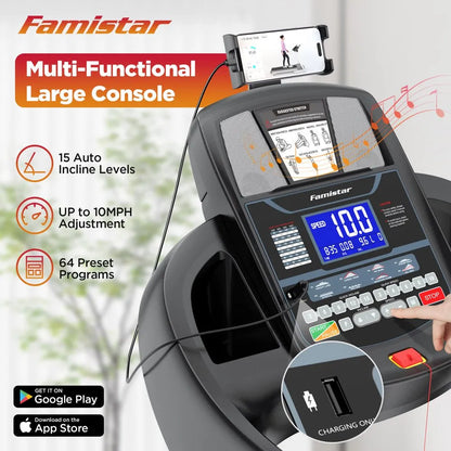 2026 Famistar Klapp-Laufband für zu Hause mit 15 Stufen Automatischer Steigung, 300LB Kapazität, 10MPH Höchstgeschwindigkeit