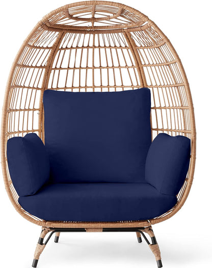 2026 Best Choice Products Korbsessel „Eierstuhl“, übergroße Liege für drinnen und draußen für Terrasse, Garten, Wohnzimmer mit 4 Kissen, Stahlrahmen, 200 kg Tragkraft, Elfenbein
