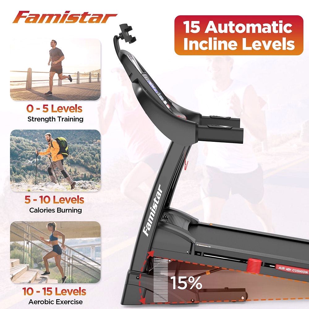 2026 Famistar Klappbares Laufband für Zuhause mit 15-stufiger Automatik-Steigung, 300 lbs Tragkraft, bis 10 MPH Geschwindigkeit