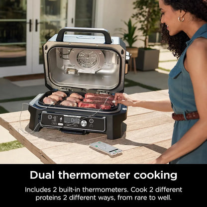 2026 Premium XL Outdoor-Grill & Smoker, Bluetooth, App-fähig, 7-in-1 Master Grill, BBQ-Smoker, Outdoor-Heißluftfritteuse, Woodfire-Technologie, 2 eingebaute Thermometer, Schwarz