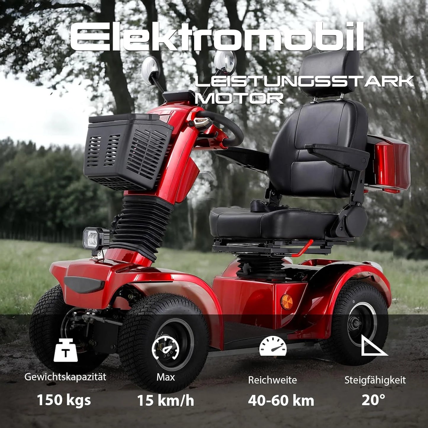 2026 ZVGREEN-Mobilitätsroller mit 4 Rädern-Seniorenmobil-Kapitänssitz-Max. 15km/h-geräumiger Stauraum-drehbarer Sitz-Elektromagnetische Bremse
