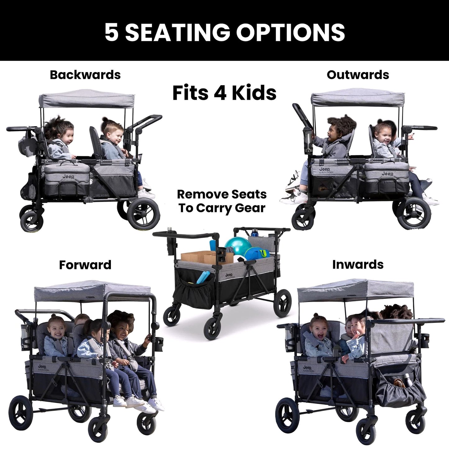 2026 Jeep Wrangler Deluxe 4-Sitzer Kinderwagen-Bollerwagen von Delta Children