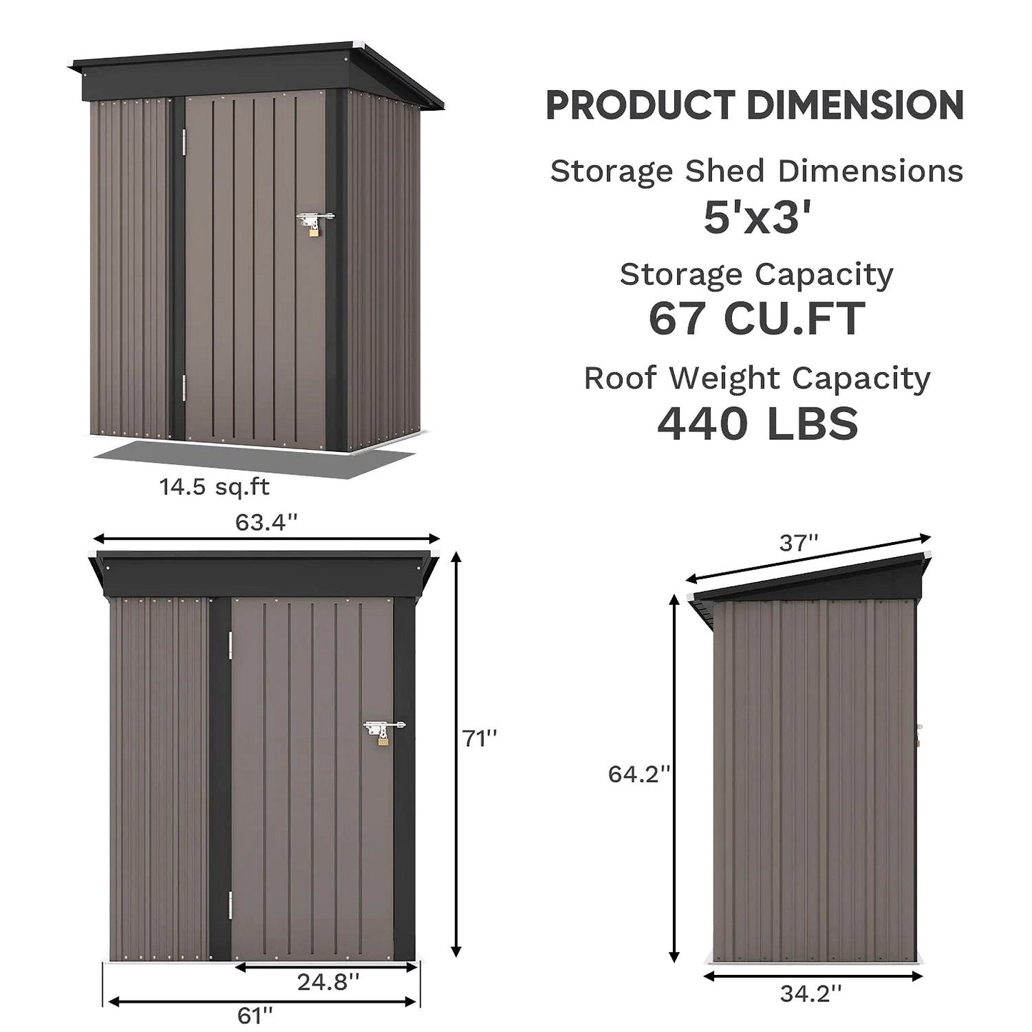 2026 Patiowell Outdoor-Gerätehaus 5 × 3 FT für Garten, Terrasse und Rasen