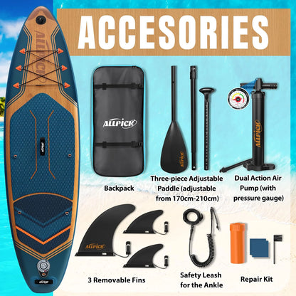 2026 ALLPICK Premium SUP Board Set, Stand Up Paddling Board Aufblasbar, Mit Universal Kamerahalterung, Komplettes Zubehör, Verstellbares Paddel, Anfänger und Fortgeschrittene, 180kg Marineblau