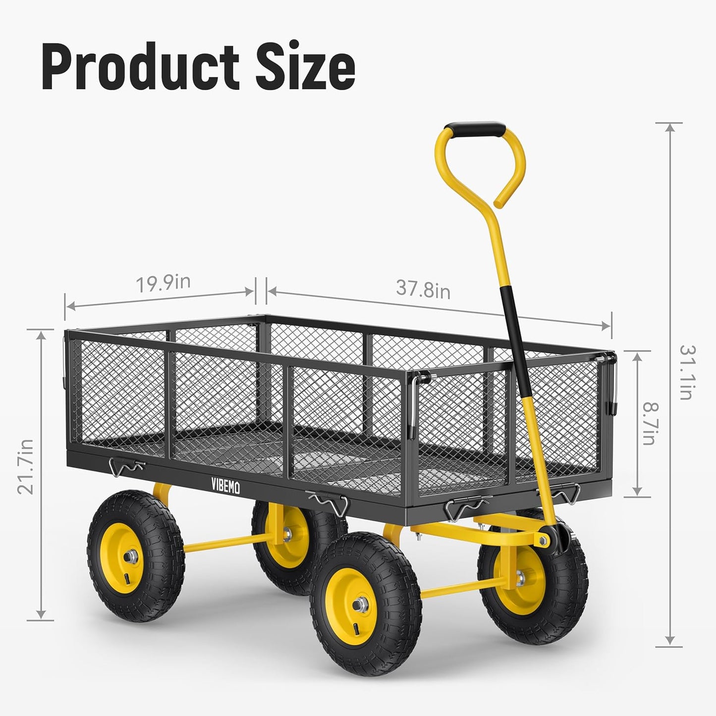 2026 Steel Garden Cart, 2-in-1 1400 lbs Heavy Duty Utility Wagon, with Removable Mesh Sides to Convert into Flatbed, 240° U-Turn 13" Pneumatic Tires Garden Wagon for Farm Yard Lawn Garden Camping