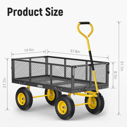 2026 Steel Garden Cart, 2-in-1 1400 lbs Heavy Duty Utility Wagon, with Removable Mesh Sides to Convert into Flatbed, 240° U-Turn 13" Pneumatic Tires Garden Wagon for Farm Yard Lawn Garden Camping