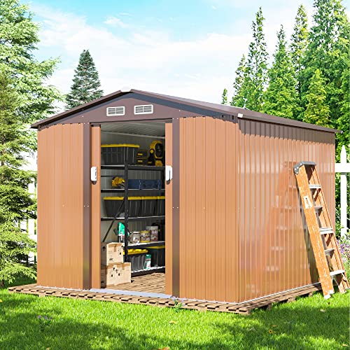 2026 JAXPETY Schuppen und Lagerung im Freien, 6 × 8 FT Gartenschuppen, Werkzeugschuppen aus Metall für den Außenbereich mit Schiebetüren für Hinterhof, Terrasse, Kaffee