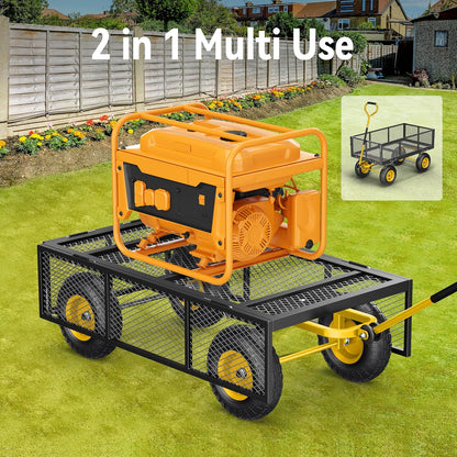 2026 Steel Garden Cart, 2-in-1 1400 lbs Heavy Duty Utility Wagon, with Removable Mesh Sides to Convert into Flatbed, 240° U-Turn 13" Pneumatic Tires Garden Wagon for Farm Yard Lawn Garden Camping