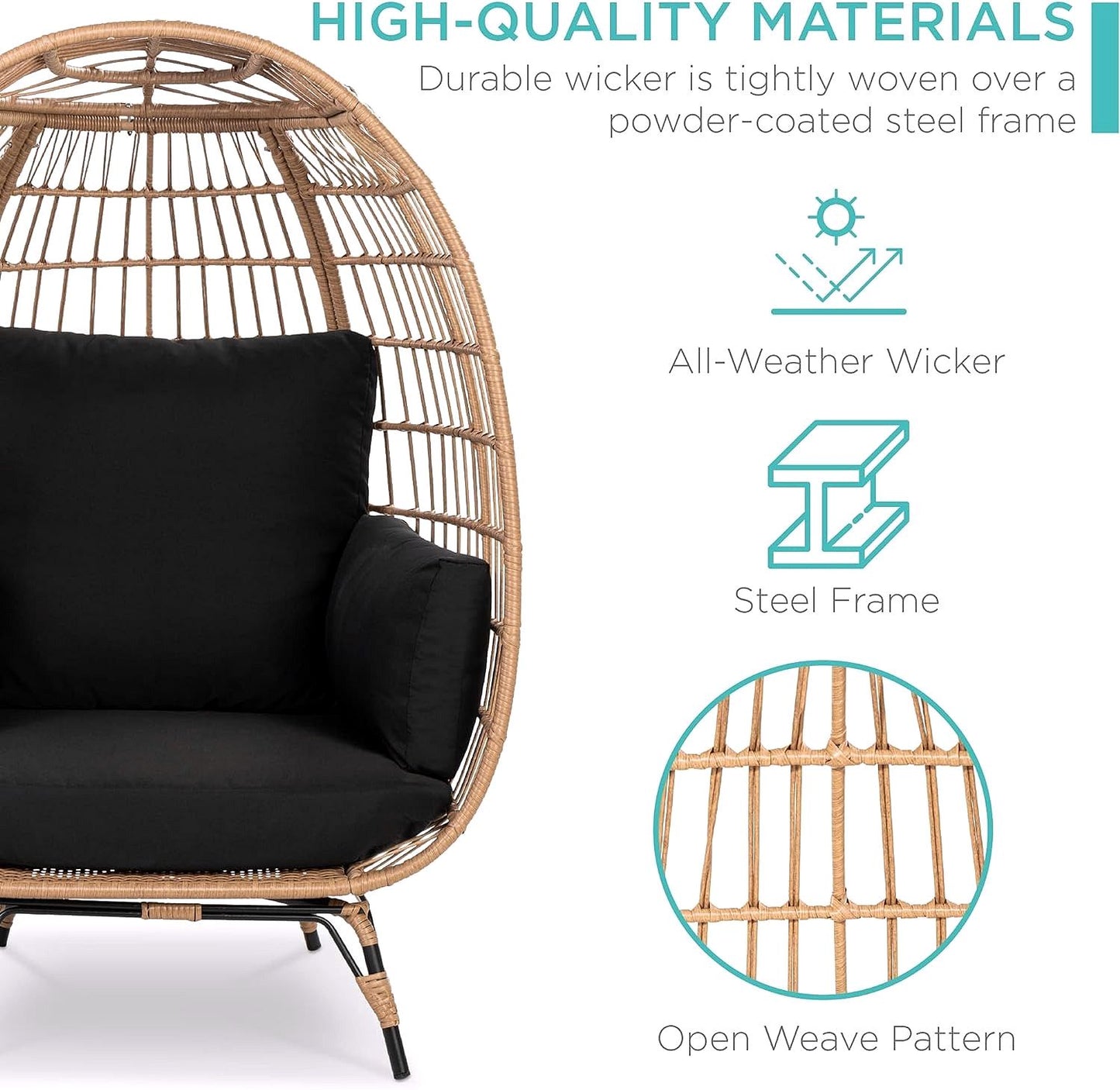 2026 Best Choice Products Wicker Egg Chair – Übergroßer Indoor- & Outdoor-Loungesessel für Terrasse, Garten & Wohnzimmer