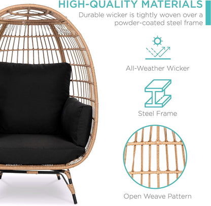 2026 Best Choice Products Wicker Egg Chair – Übergroßer Indoor- & Outdoor-Loungesessel für Terrasse, Garten & Wohnzimmer