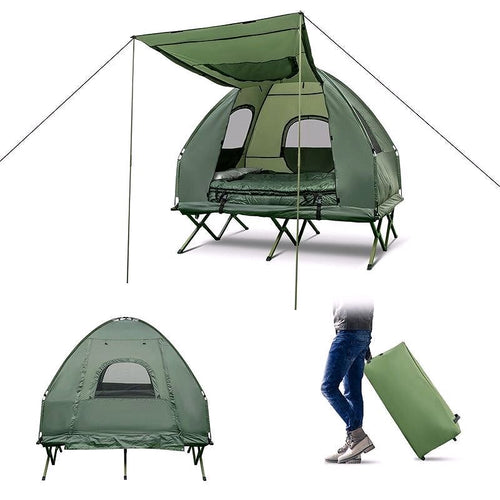 2026 5-in-1 Zelt-Campingbett für 2 Personen – Tragbares Outdoor-Tent-Combo mit Luftmatratze, Schlafsäcken & Sonnenschutz