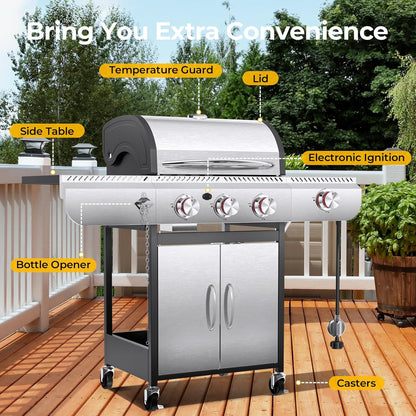 2026 R.W.FLAME 3 & 4-Brenner Propan-Gasgrills mit Seitenbrennern, für Outdoor-Kochen, BBQ, Terrasse, Camping