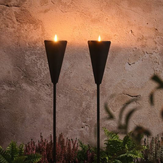 2er Set Solarfackeln mit warmweißem Flammeneffekt & USB-Ladeoption