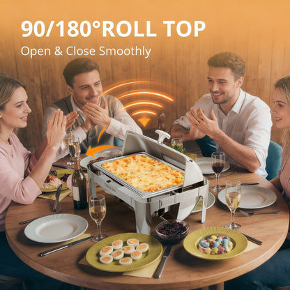 2026 9 QT Roll Top Rectangle Chafing Dish Set with Full Size Pan & Visible Window