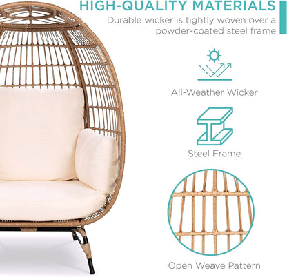 2026 Best Choice Products Wicker Egg Chair – Übergroßer Indoor- & Outdoor-Loungesessel für Terrasse, Garten & Wohnzimmer