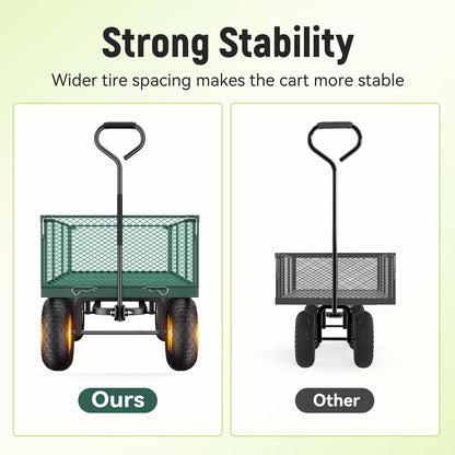 2026 Steel Garden Cart, 2-in-1 1400 lbs Heavy Duty Utility Wagon, with Removable Mesh Sides to Convert into Flatbed, 240° U-Turn 13" Pneumatic Tires Garden Wagon for Farm Yard Lawn Garden Camping