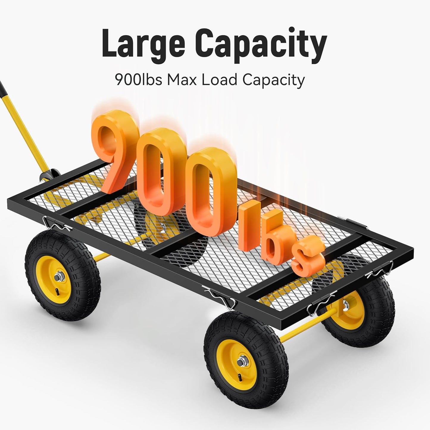 2026 Steel Garden Cart, 2-in-1 1400 lbs Heavy Duty Utility Wagon, with Removable Mesh Sides to Convert into Flatbed, 240° U-Turn 13" Pneumatic Tires Garden Wagon for Farm Yard Lawn Garden Camping
