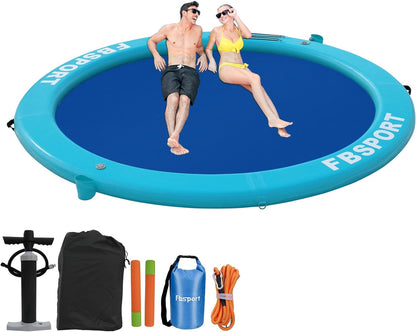 2026 Aufblasbares Dock, schwimmende Plattform, 2,44 m aufblasbares Wasserhängematten-Schwimmdeck für See mit Getränkehalter, runder Schwimmring, Schwimmfloß, Liegeinsel, Plattformpolster