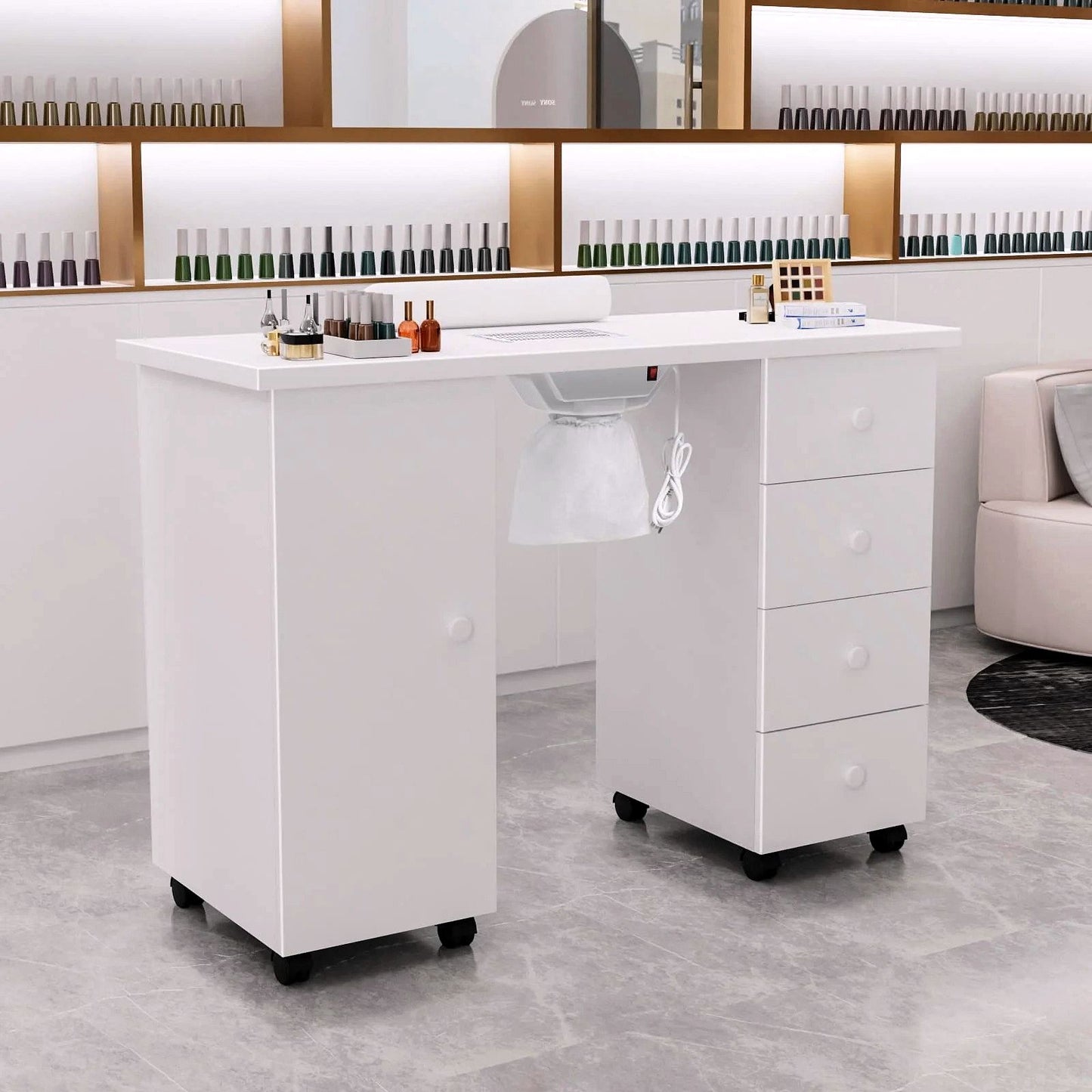 2026 OmySalon Manikürtisch / Nageltisch mit elektrischem Absaugventilator (Downdraft Vent)