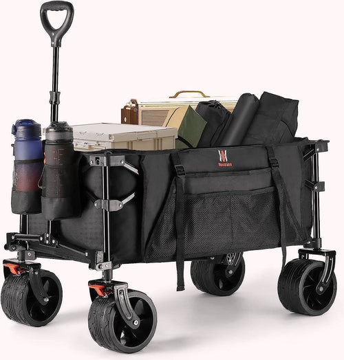 2026 Navatiee Faltbarer Bollerwagen T1 – Schwerlast-Transportwagen mit großen Rädern, klappbarer Strand- & Einkaufswagen mit Seitentasche und Bremsen für Camping, Garten & Sport
