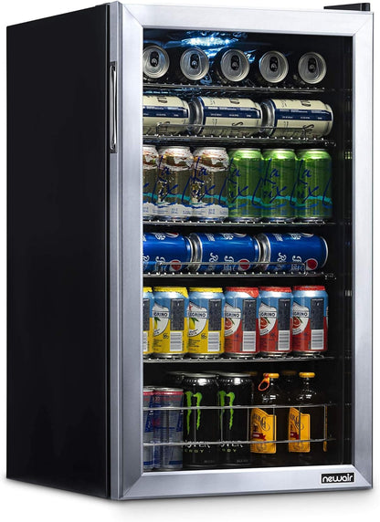 2026 Getränkekühlschrank | Freistehender Kühlschrank für 126 Dosen mit Glastür mit Scharnier rechts | Mini-Getränkekühlschrank, perfekt für Bier, Wein, Limonade und kühlere Getränke