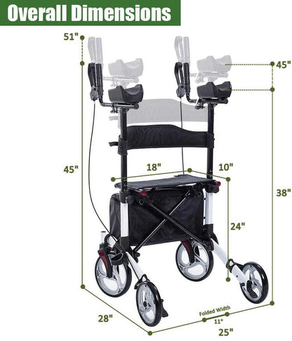 2026 BEYOUR WALKER Aufrechter Rollator, 10″ Räder, Verstellbare Armlehnen, Klappbares Design, Weiß – Mobilitätshilfe für Senioren