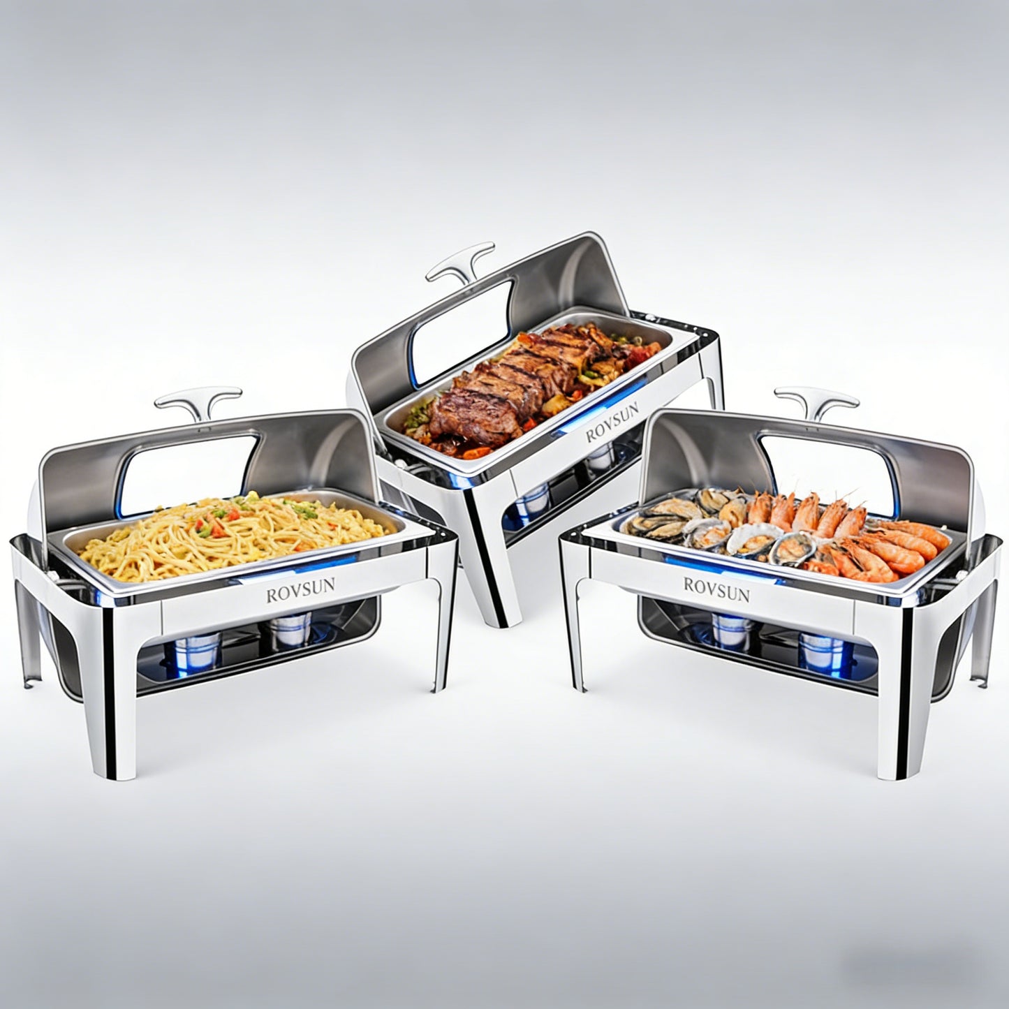 2026 9 QT Roll Top Rectangle Chafing Dish Set with Full Size Pan & Visible Window
