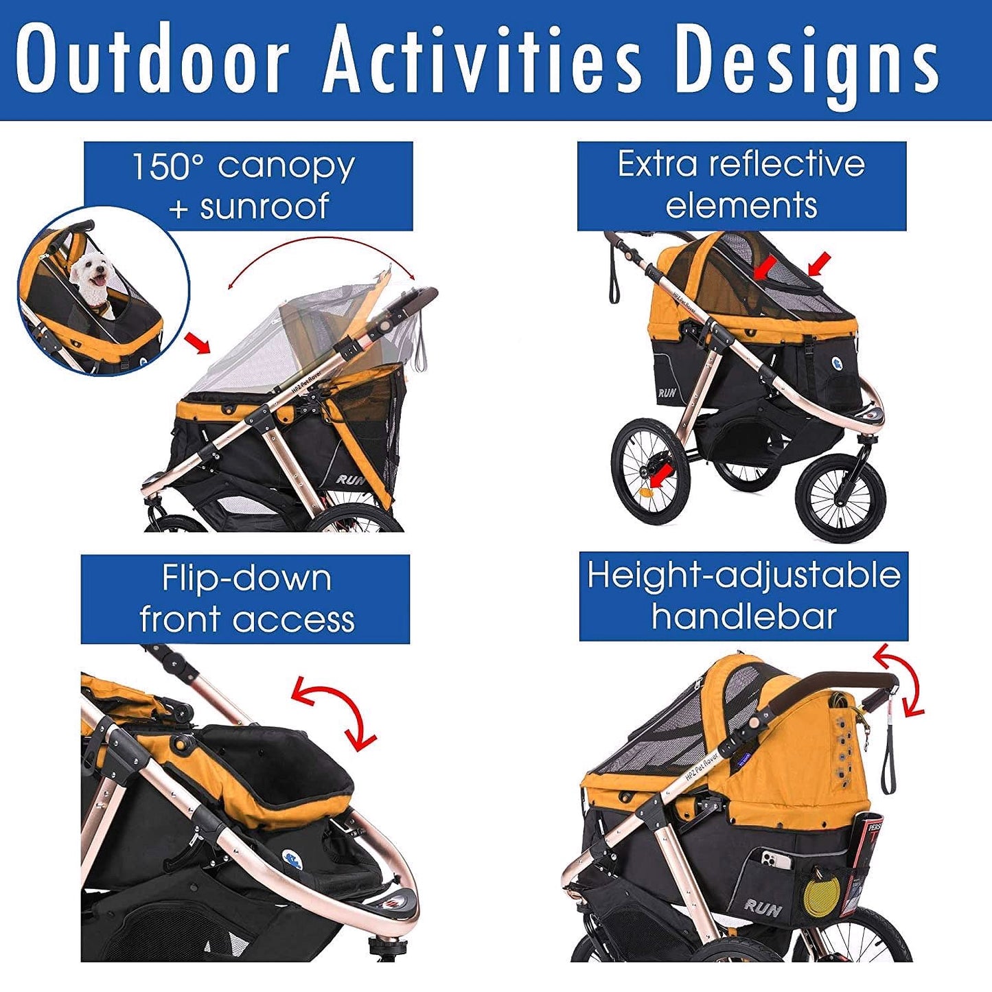2026 Jogging-Sport-Tierbuggy mit Komfort-Gummirädern / Reißverschlusslosem Einstieg / Einhand-Schnellfaltung / Aluminiumrahmen für kleine & mittelgroße Hunde, Katzen und Haustiere (Grün Camouflage)