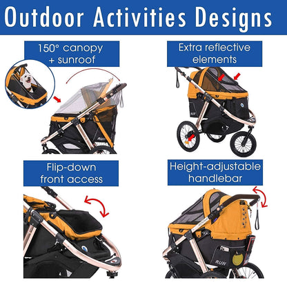 2026 Jogging-Sport-Tierbuggy mit Komfort-Gummirädern / Reißverschlusslosem Einstieg / Einhand-Schnellfaltung / Aluminiumrahmen für kleine & mittelgroße Hunde, Katzen und Haustiere (Grün Camouflage)