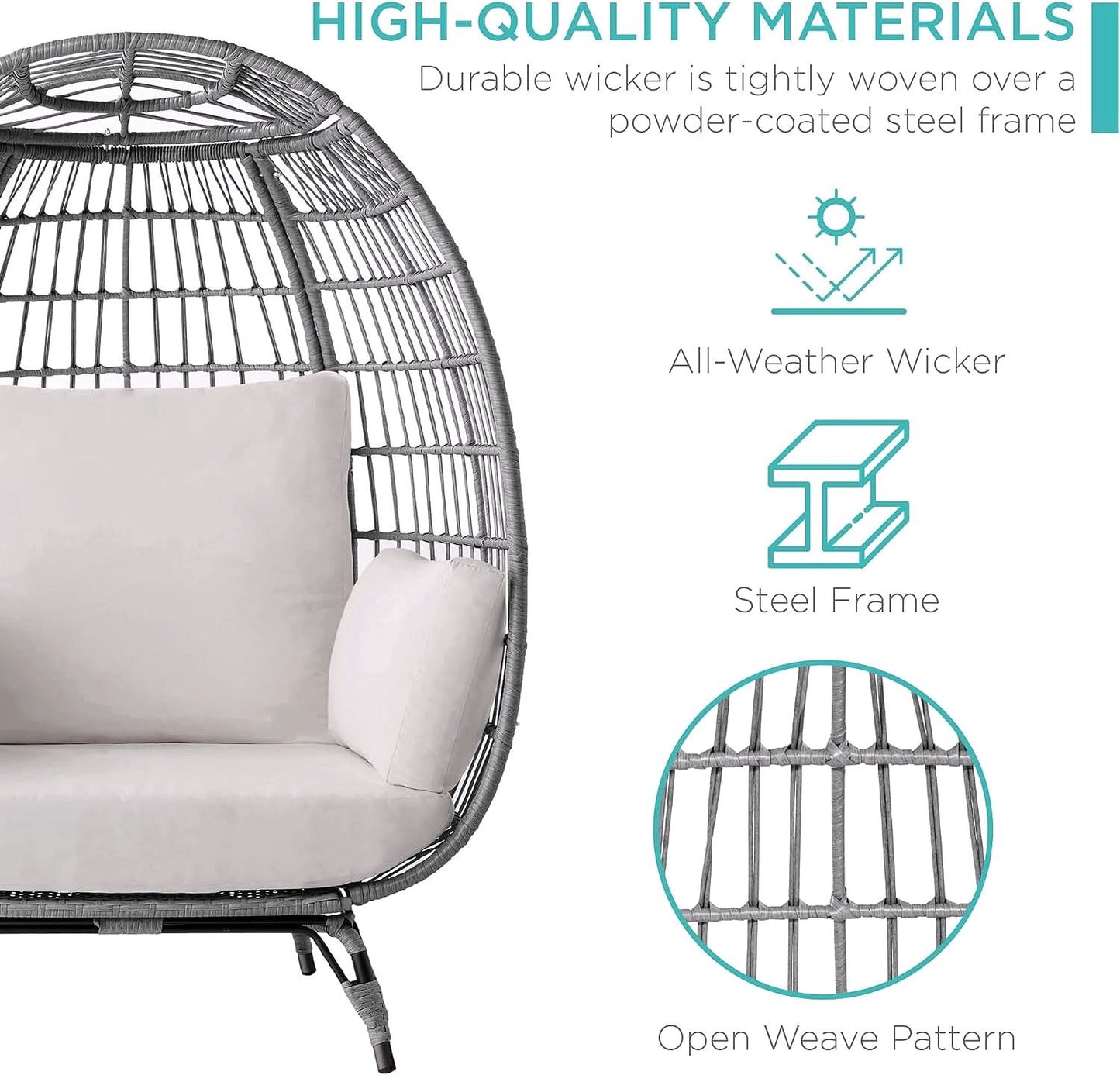 2026 Best Choice Products Wicker Egg Chair – Übergroßer Indoor- & Outdoor-Loungesessel für Terrasse, Garten & Wohnzimmer