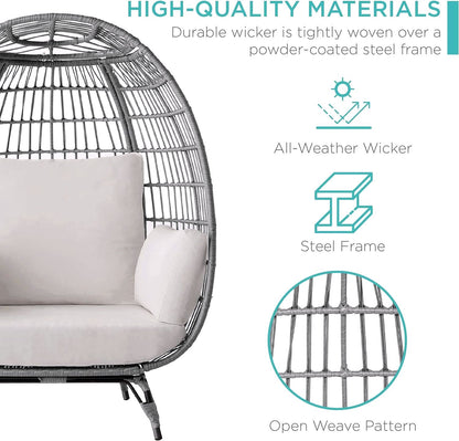 2026 Best Choice Products Wicker Egg Chair – Übergroßer Indoor- & Outdoor-Loungesessel für Terrasse, Garten & Wohnzimmer