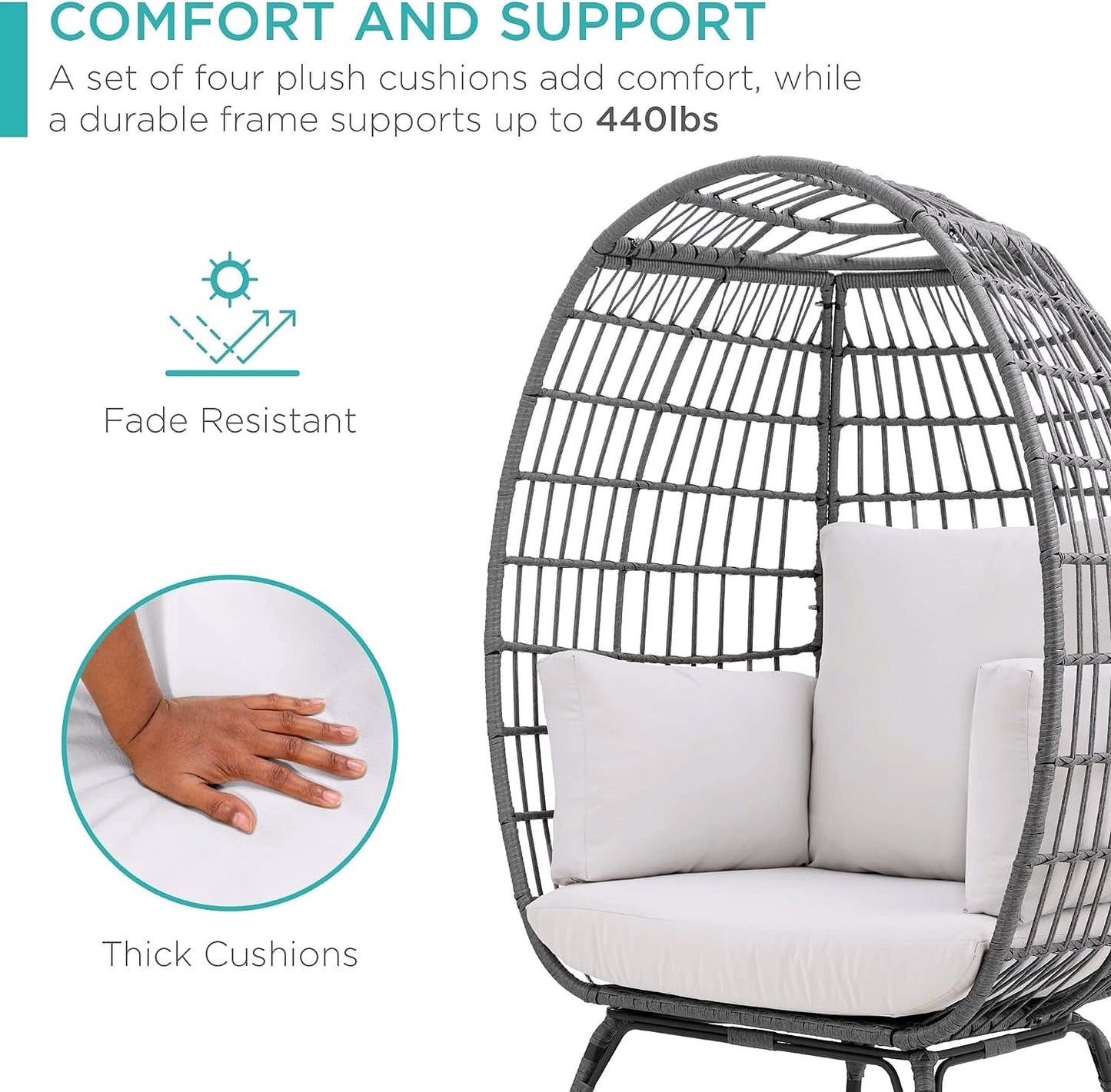 2026 Best Choice Products Wicker Egg Chair – Übergroßer Indoor- & Outdoor-Loungesessel für Terrasse, Garten & Wohnzimmer