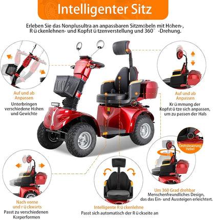 2026 ZVGREEN-Mobilitätsroller mit 4 Rädern-Seniorenmobil-Kapitänssitz-Max. 15km/h-geräumiger Stauraum-drehbarer Sitz-Elektromagnetische Bremse