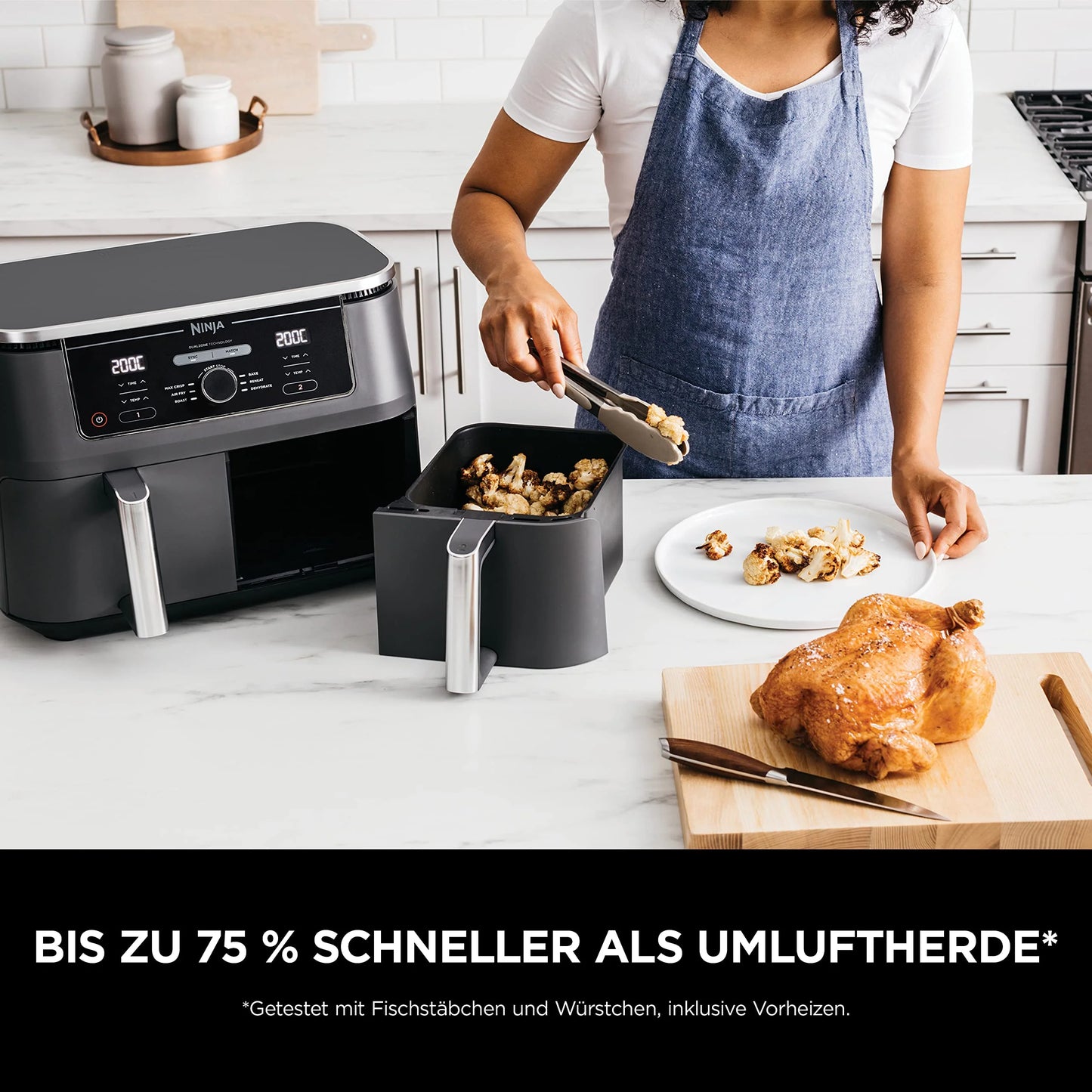 2026 Ninja Foodi MAX Dual Zone Digitale Heißluftfritteuse, 9,5L Airfryer, 2 Fächer, Antihaftbeschichtung, spülmaschinenfeste Körbe, 6-in-1, 8 Portionen, Schwarz AF400EU