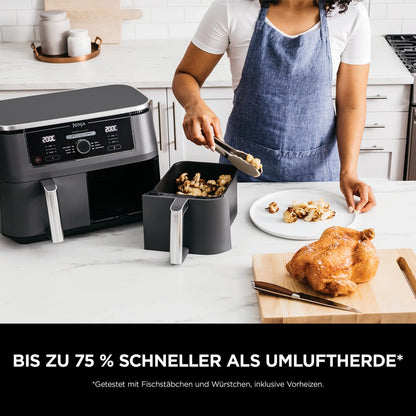 2026 Ninja Foodi MAX Dual Zone Digitale Heißluftfritteuse, 9,5L Airfryer, 2 Fächer, Antihaftbeschichtung, spülmaschinenfeste Körbe, 6-in-1, 8 Portionen, Schwarz AF400EU