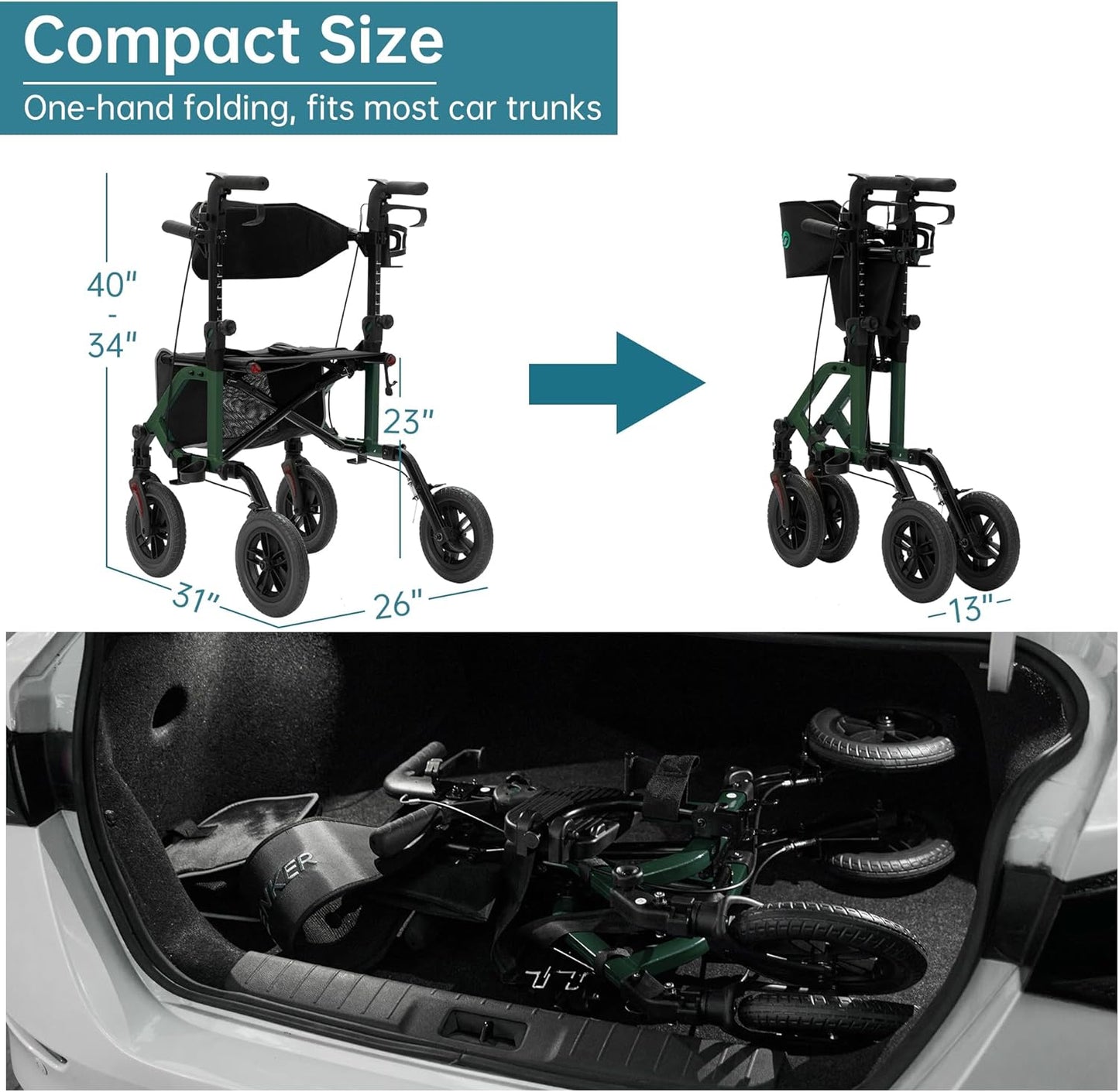 2026 Geländegängiger 2-in-1-Rollator und Transportstuhl, zusammenklappbarer Rollstuhl mit luftlosen 10-Zoll-Rädern für Senioren, umkehrbare Rückenlehne und abnehmbare Fußstützen, blau
